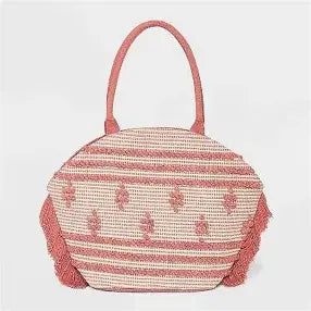 New With Tags Shade & Shore Rose Pink Fringe Tote Handbag