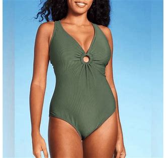 New with tags women's wide ribbed center ring medium coverage one-piece  Kona Sol swimsuit