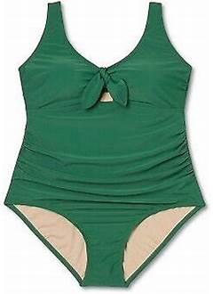 New With Tags Women's Tie Front Ruched Full Coverage One Piece Bathing Suit Kona Sol Green