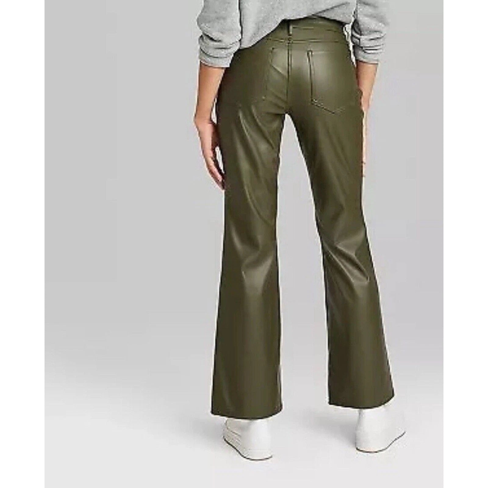 New with tags Wild Fable faux leather olive-green low-rise flair bottom pants
