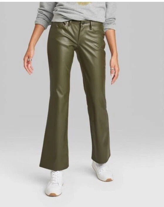 New with tags Wild Fable faux leather olive-green low-rise flair bottom pants
