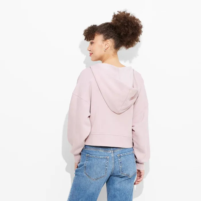 Wild Fable Zip-Up Hooded Sweatshirt Mauve Heavyweight Fleece Front Pocket