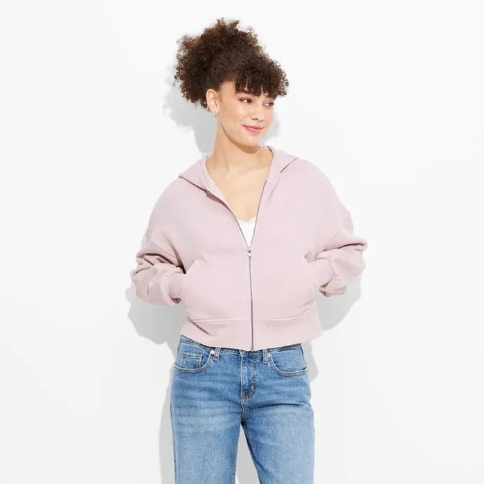 Wild Fable Zip-Up Hooded Sweatshirt Mauve Heavyweight Fleece Front Pocket
