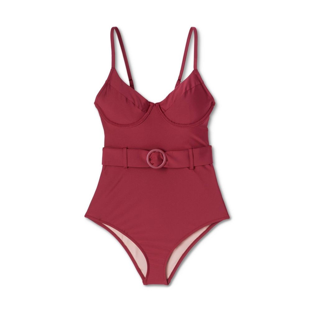 New With Tags Women's Underwire Belted One-Piece Swimsuit Shade & Shore Red