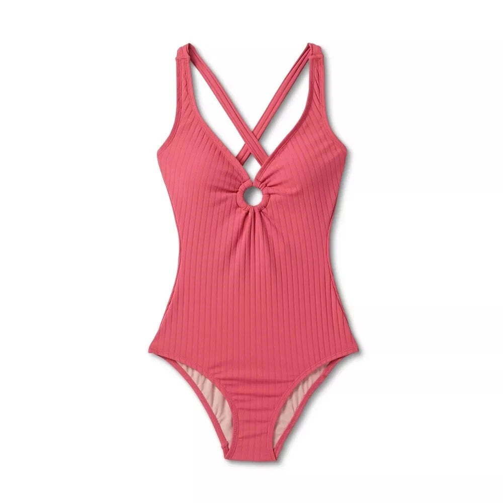 New with tags women's wide ribbed center ring medium coverage one-piece  Kona Sol swimsuit