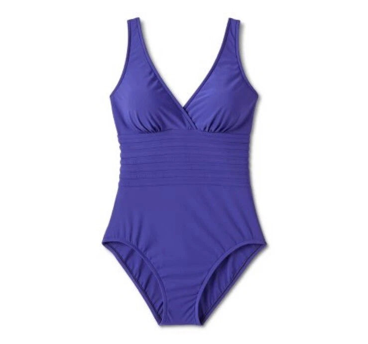 Women's UPF 50 waist detail over the Shoulder one piece swimsuit Aqua Green
