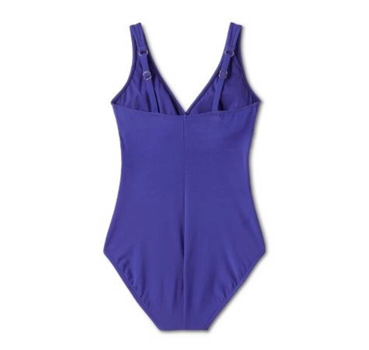Women's UPF 50 waist detail over the Shoulder one piece swimsuit Aqua Green