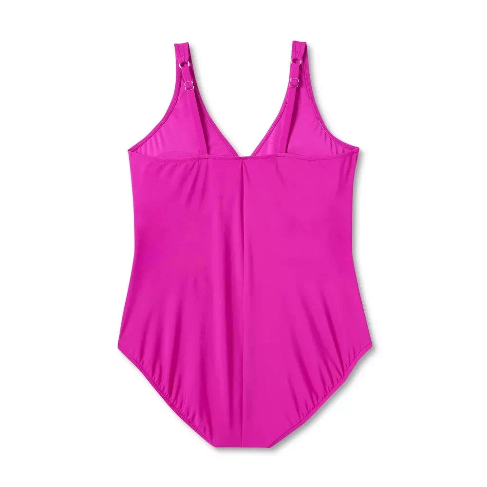 Women's UPF 50 waist detail over the Shoulder one piece swimsuit Aqua Green